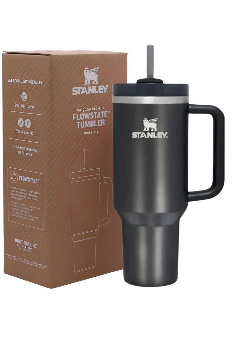 Stanley Quencher H2.0 FlowState Vacuum Insulated Tumbler – 40 oz Black Stainless Steel Travel Mug with Lid & Straw | Double-Walled Leakproof Design Keeps Drinks Hot for 7 Hours & Cold for 24 Hours | Durable, Portable & Ideal for On-the-Go Hydration, Coffee, Water, Smoothies, Iced Tea - Image 1