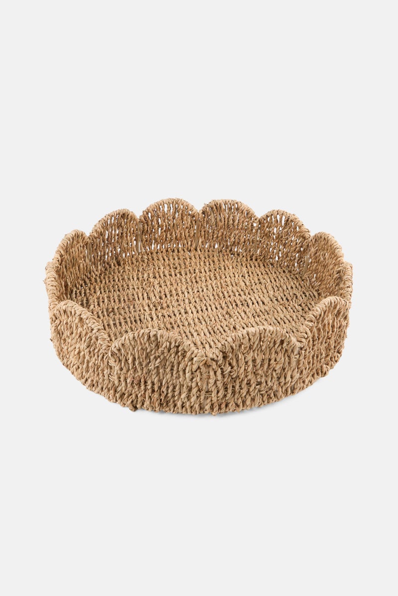 Muy Mucho Round Decorative Tray With Waves, Tan - Image 2