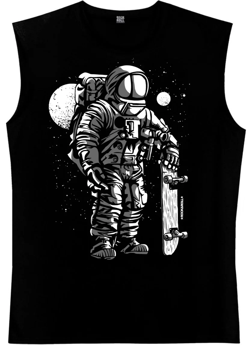 Rock&Roll Skateboarder Astronaut Black Cut Sleeve / Sleeveless Men's T-Shirt