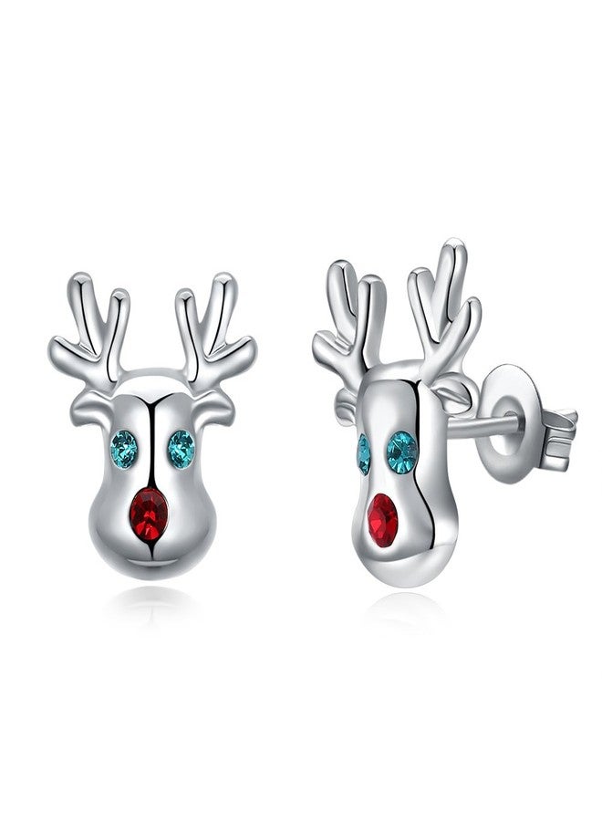 HQLA Christmas studs Hypoallergenic Stud Earrings for Women 14K Cute Small Animal CZ Reindeer Studs Gifts for Women (Silver) - Image 1
