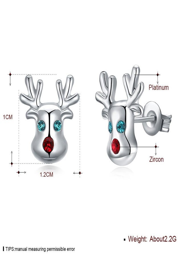 HQLA Christmas studs Hypoallergenic Stud Earrings for Women 14K Cute Small Animal CZ Reindeer Studs Gifts for Women (Silver) - Image 2