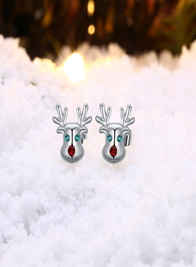 HQLA Christmas studs Hypoallergenic Stud Earrings for Women 14K Cute Small Animal CZ Reindeer Studs Gifts for Women (Silver) - Image 4