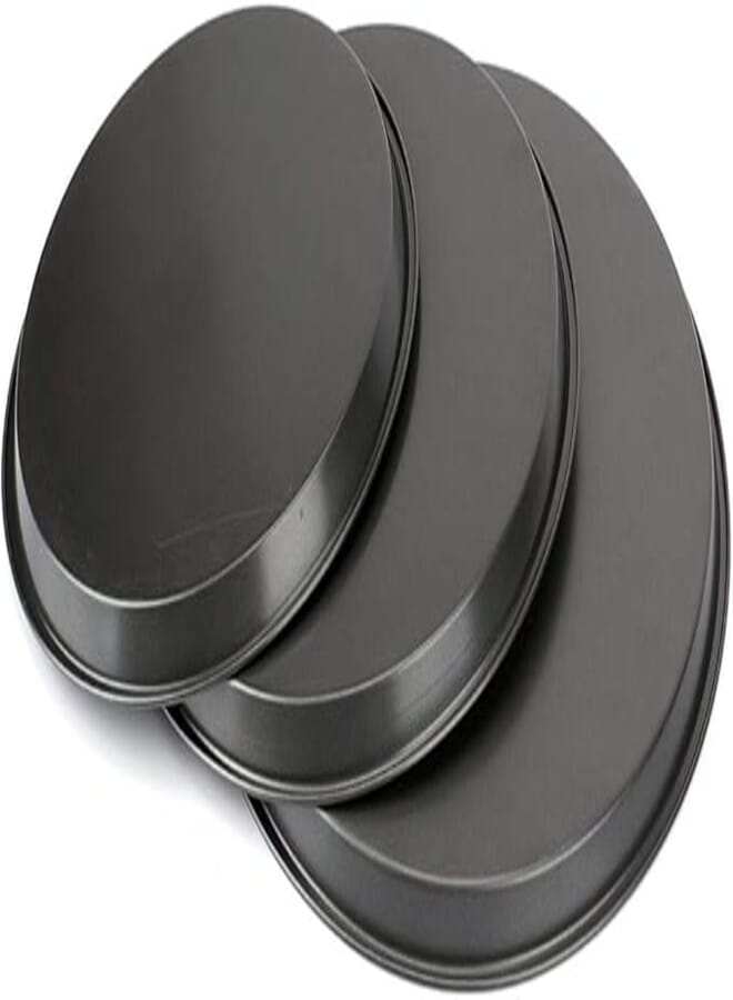 Cestbon Round pizza tray, baking tray 3He set, backset From Lined Carbon Steel, Pizza & quiche, 18Cm / 20Cm / 23cm Ø,Black