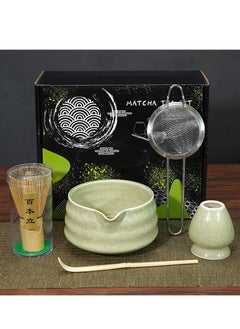 KINGMAZI 5 pcs Matcha Set, Ceramic Matcha Bowl+Whisk Holder+Bamboo Whisk+Scoop+ Tea Strainer, Perfect Handmade Matcha Kit to Prepare Traditional Matcha Tea, 100% Natural Matcha Gift Kit(Green)  - Image 1