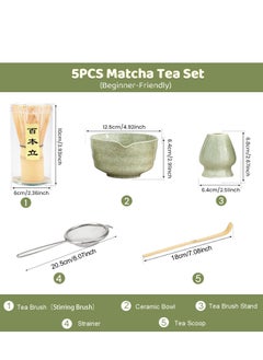 KINGMAZI 5 pcs Matcha Set, Ceramic Matcha Bowl+Whisk Holder+Bamboo Whisk+Scoop+ Tea Strainer, Perfect Handmade Matcha Kit to Prepare Traditional Matcha Tea, 100% Natural Matcha Gift Kit(Green)  - Image 2