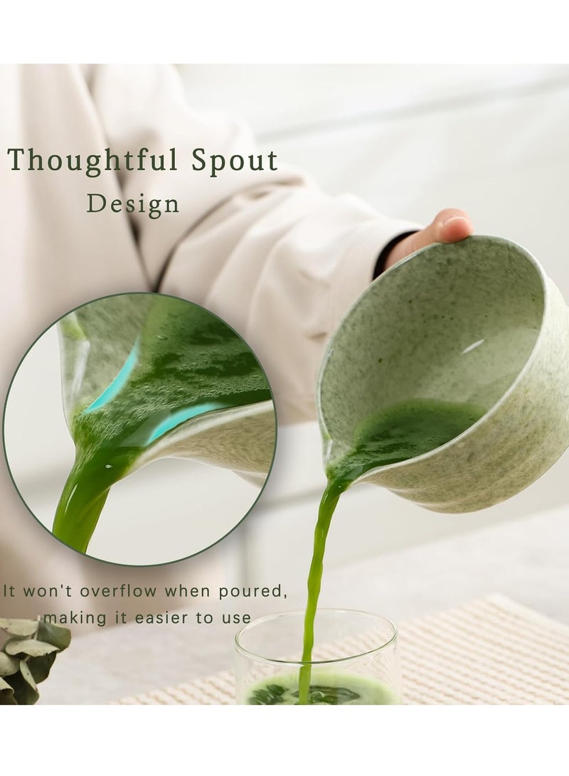 KINGMAZI 5 pcs Matcha Set, Ceramic Matcha Bowl+Whisk Holder+Bamboo Whisk+Scoop+ Tea Strainer, Perfect Handmade Matcha Kit to Prepare Traditional Matcha Tea, 100% Natural Matcha Gift Kit(Green)  - Image 3