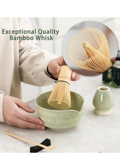 KINGMAZI 5 pcs Matcha Set, Ceramic Matcha Bowl+Whisk Holder+Bamboo Whisk+Scoop+ Tea Strainer, Perfect Handmade Matcha Kit to Prepare Traditional Matcha Tea, 100% Natural Matcha Gift Kit(Green)  - Image 4