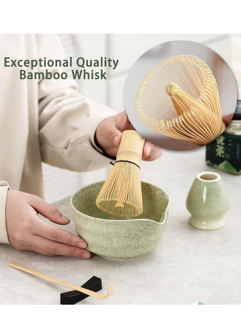 KINGMAZI 5 pcs Matcha Set, Ceramic Matcha Bowl+Whisk Holder+Bamboo Whisk+Scoop+ Tea Strainer, Perfect Handmade Matcha Kit to Prepare Traditional Matcha Tea, 100% Natural Matcha Gift Kit(Green)  - Image 4