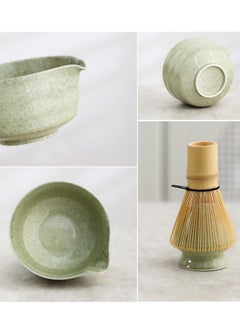 KINGMAZI 5 pcs Matcha Set, Ceramic Matcha Bowl+Whisk Holder+Bamboo Whisk+Scoop+ Tea Strainer, Perfect Handmade Matcha Kit to Prepare Traditional Matcha Tea, 100% Natural Matcha Gift Kit(Green)  - Image 5
