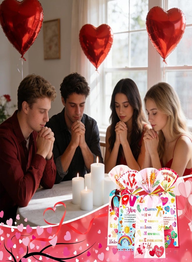HOWAF Christian Valentine's Day Candy Bags Bulk, Bible Verse Valentines Cellophane Bags for Christian Candy Church Sunday School Supplies, Inspirational Jesus Loves You Gift Bags with Twist Ties for Religious Valentin's Day Favors - Image 5