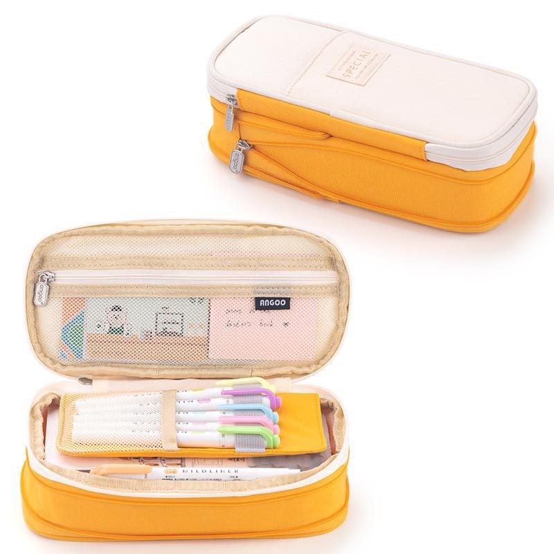 Macaron Color Splicing Large Capacity Pencil Case 602 turmeric/beige
