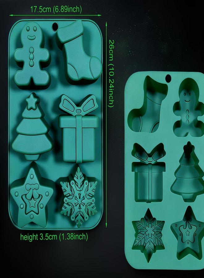 LLPMutu 2PCS Christmas Silicone Molds Christmas Soap Molds Christmas Molds Silicone Xmas Tree Snowflake Gingerbread man Gift Sock Star Baking Mold for Making Chocolate Candy Cake Cookie JelloIces Soap Candles - Image 4