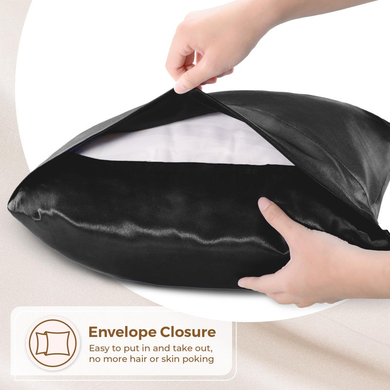 Pure Bedding Satin Pillowcase 2 Pack - Queen Size (20""x30""  Black) - Silky Pillow Cases for Hair and Skin - Satin Pillow Covers with Envelope Closure - Extra Soft Premium Microfiber - Image 5