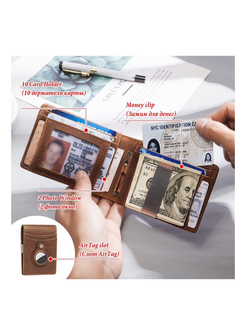 SYOSI Leather Wallet, Mens Slim Wallet with Money Clip, Slim Mens Wallet with RFID Blocking, Front Pocket Wallet, Minimalist Wallet Brown  - Image 3