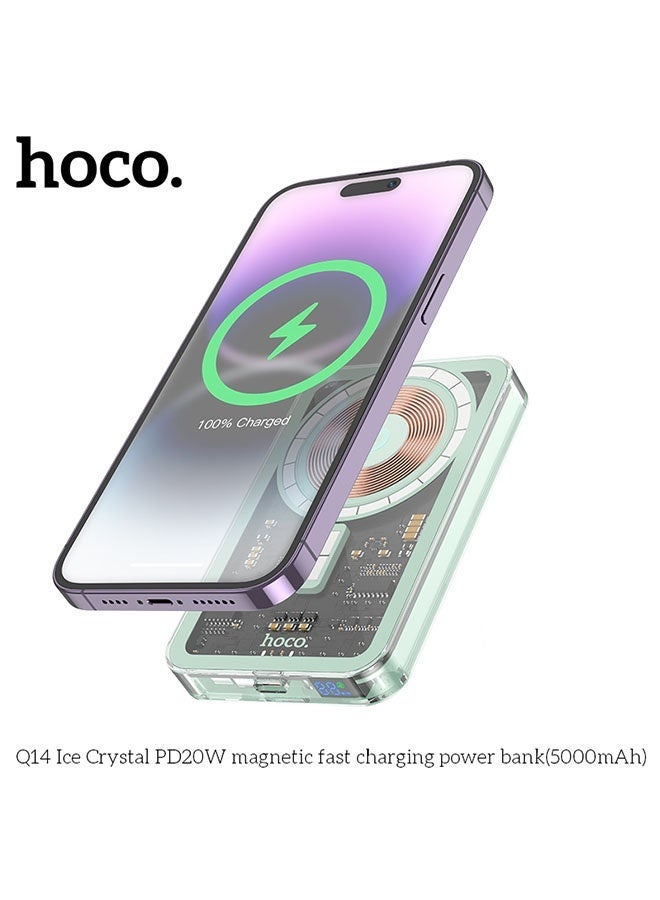 hoco. Q14 Ice Crystal 5000mAh Power Bank with PD20W Fast Charging & QC3.0 Wireless Charging, Dual Output Ports, Ultra-Slim Portable Charger for Smartphones & Devices – Green  - Image 2