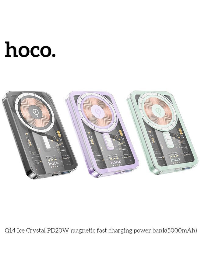 hoco. Q14 Ice Crystal 5000mAh Power Bank with PD20W Fast Charging & QC3.0 Wireless Charging, Dual Output Ports, Ultra-Slim Portable Charger for Smartphones & Devices – Green  - Image 4