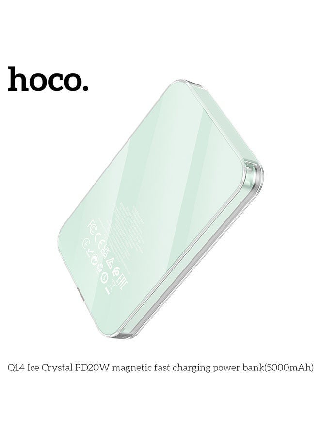 hoco. Q14 Ice Crystal 5000mAh Power Bank with PD20W Fast Charging & QC3.0 Wireless Charging, Dual Output Ports, Ultra-Slim Portable Charger for Smartphones & Devices – Green  - Image 3
