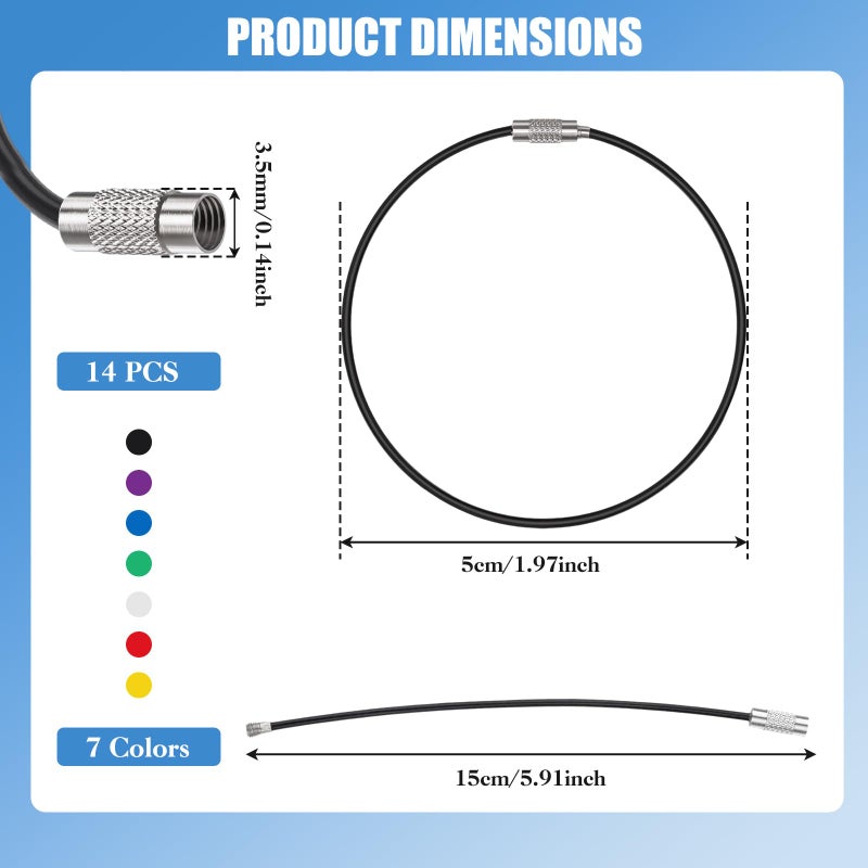 Wiratca 14 PCS Wire Keychain Cable Key Ring, 5.91 Inches Large Key Ring for Luggage Tags Loops, Stainless Steel Locking Key Rings-7 Color - Image 2