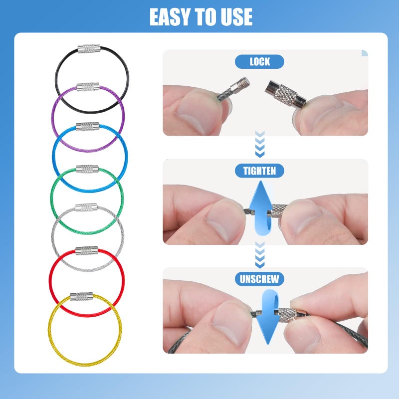 Wiratca 14 PCS Wire Keychain Cable Key Ring, 5.91 Inches Large Key Ring for Luggage Tags Loops, Stainless Steel Locking Key Rings-7 Color - Image 3