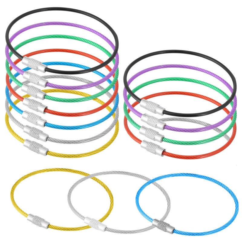 Wiratca 14 PCS Wire Keychain Cable Key Ring, 5.91 Inches Large Key Ring for Luggage Tags Loops, Stainless Steel Locking Key Rings-7 Color - Image 1