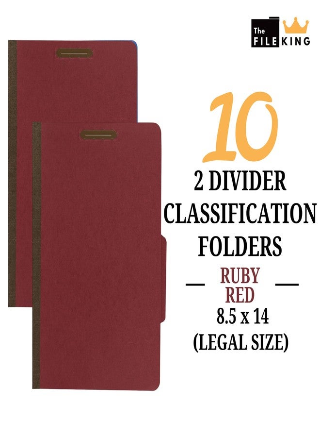 The File King Pressboard Classification Ruby Red Partition File Folder | Legal Size - Box of 10 | Two Dividers | Six 2” Durable Fastener Prongs | 2/5 Cut Top Tab | 2” Expansion - Image 2