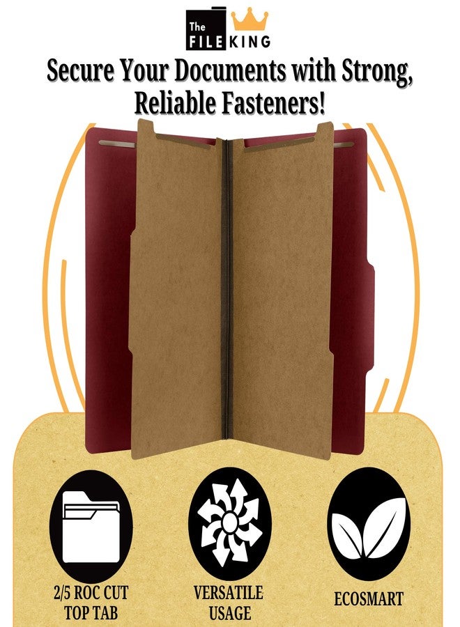 The File King Pressboard Classification Ruby Red Partition File Folder | Legal Size - Box of 10 | Two Dividers | Six 2” Durable Fastener Prongs | 2/5 Cut Top Tab | 2” Expansion - Image 3