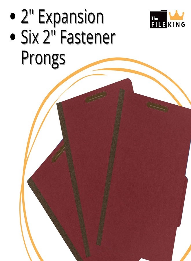 The File King Pressboard Classification Ruby Red Partition File Folder | Legal Size - Box of 10 | Two Dividers | Six 2” Durable Fastener Prongs | 2/5 Cut Top Tab | 2” Expansion - Image 4