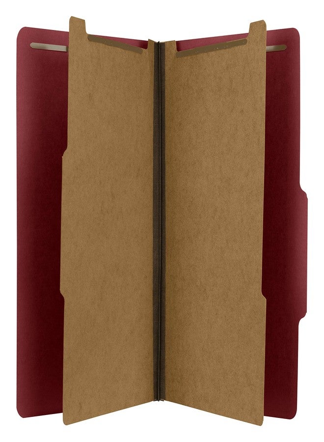 The File King Pressboard Classification Ruby Red Partition File Folder | Legal Size - Box of 10 | Two Dividers | Six 2” Durable Fastener Prongs | 2/5 Cut Top Tab | 2” Expansion - Image 1