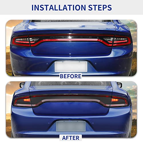 Hoolcar Tail Light Lamp Cover Guard Trim Bezel Frame Decor Exterior Accessories for 2015-2022 Dodge Charger, Smoked Black - Image 2