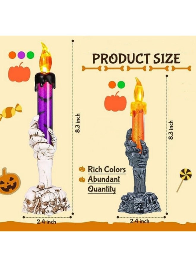 شمعة هيكل عظمى ثلاثية القطع مع حامل شمعة مضيء بتقنية LED بدون لهب يعمل بالبطارية - Image 4