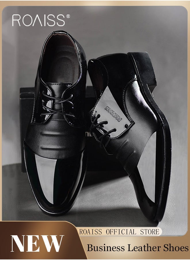 Men Formal Business Leather Shoes Men Pointed Leather Shoes with Anti-slip Sole and Lace-up Design Stylish Low Top Shoes Men Business office Dress Shoes Suitable for Formal Occasions Classic Black