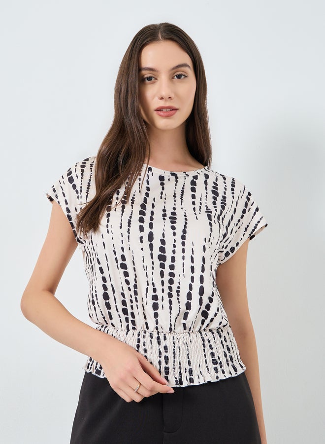 تايك تو بلوزة مخططة بياقة دائرية وقصة خصر ضيقة - Image 1