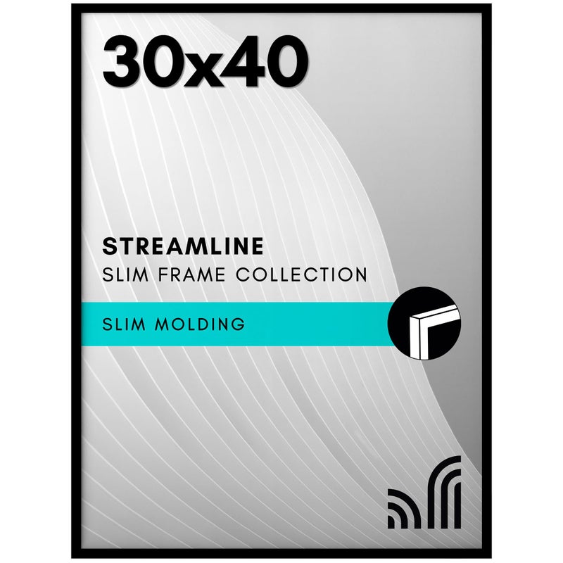 Americanflat 30x40 Picture Frame with Polished Plexiglass Streamline Collection Thin Border Picture Frame for Wall Display Hanging Hardware Included Black
