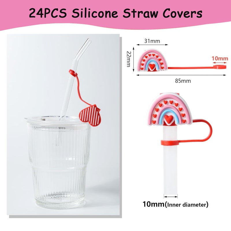 Dreasmt Valentines Day Cards Classroom Exchange Gifts, Valentine's Cards with Straw Covers Cap for Kids School Valentine Exchange Gifts Card Party Favors - Image 3