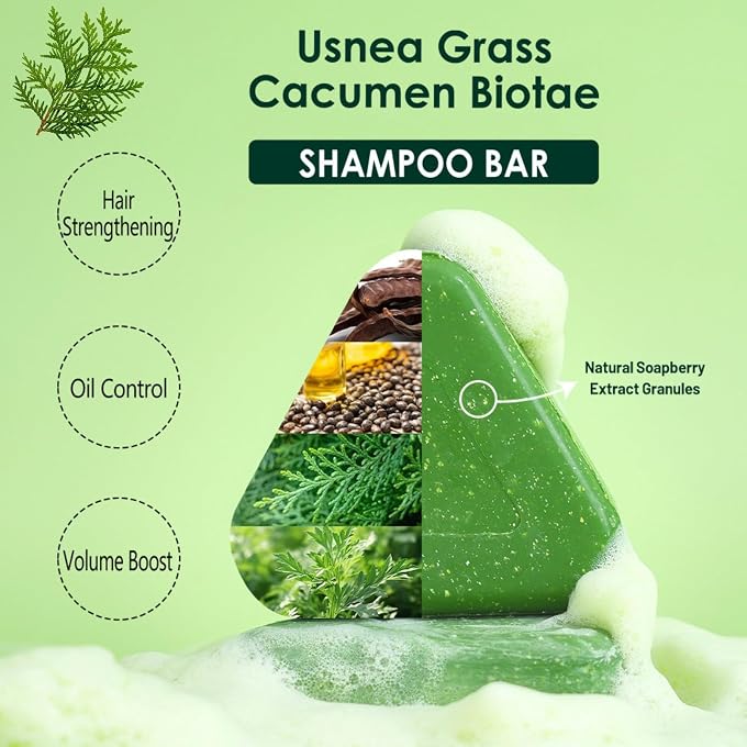 STRBOXONG Nature Seven Green Soap Shampoo with Foaming Net, Nature Triangle Shampoo Bar, Usman Grass Hair Shampoo Bar for Women & Men, 2in1 Solid Shampoo and Conditioner Bars for Strengthens Smooths Hair - Image 2