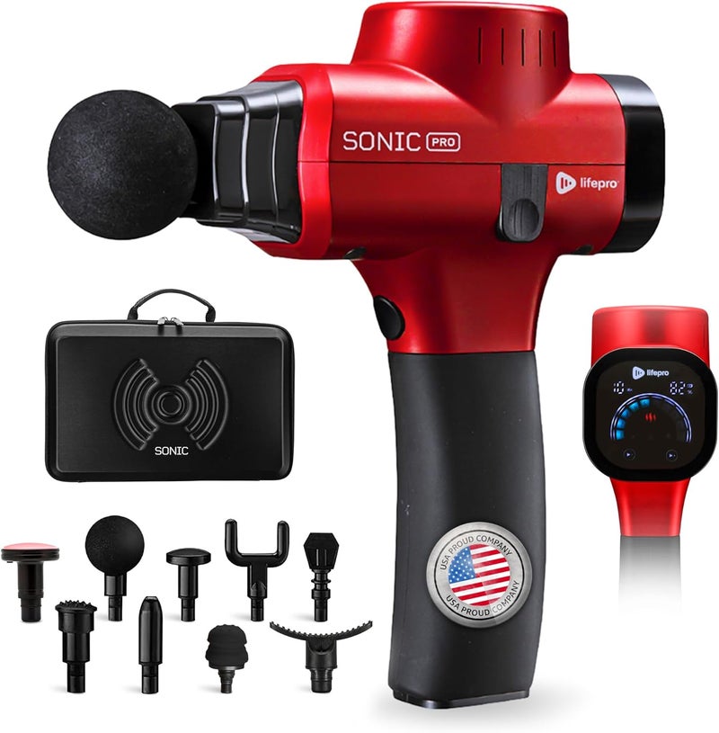 Lifepro Sonic Pro Handheld Electric Massage Gun  Deep Tissue Percussion Massager Gun with 10 Speeds  9 Heads  Muscle Massager for Athletes Back Legs Arms - Image 1