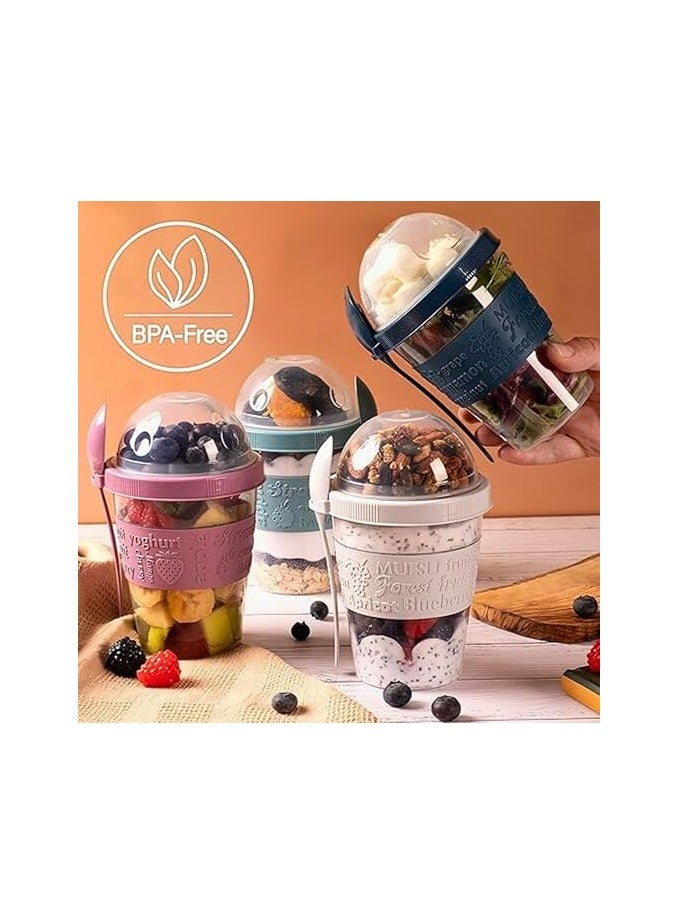 قطعه من أكواب الزبادي، غطاء مع ملعقة، خالية من مادة BPA، حاوية قابلة لإعادة الاستخدام، أواني إفطار للتنقل، حبوب الإفطار أثناء التنقل، برطمانات الشوفان طوال الليل، حاويات الشوفان، حاويات الفاكهة، 600 مل صنع في تركيا (موف)  - Image 4