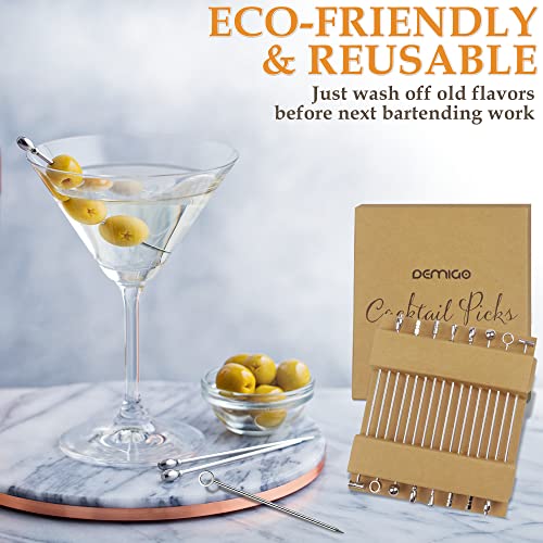 DEMIGO Cocktail Picks 16pcs, 8 New Styles Stainless Steel Reusable Olive Stuffers Martini Pick set Fruit Toothpick Garnish Skewers Appetizer Drink Stick for Bar party, Barbeque Snack, Club sandwiches - Image 3