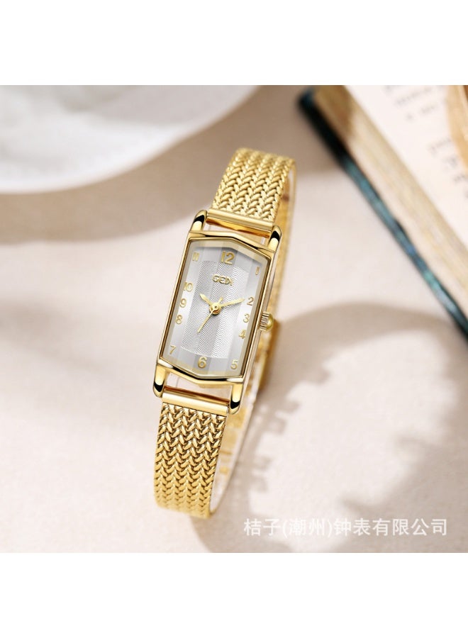 GEDI Women's Gold Mesh Bracelet Watch Slim Rectangle Dial Elegant Stainless Steel Ladies Dress Wristwatch