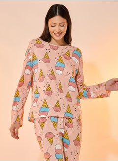 Take Two All Over Ice Cream Print Long Sleeves T-Shirt & Pyjama Set  - Image 2