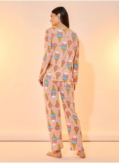Take Two All Over Ice Cream Print Long Sleeves T-Shirt & Pyjama Set  - Image 5