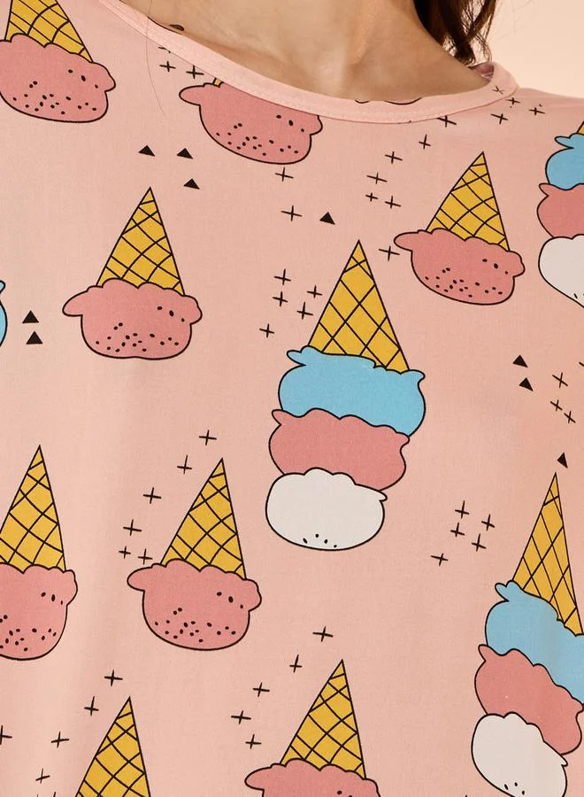 Take Two All Over Ice Cream Print Long Sleeves T-Shirt & Pyjama Set