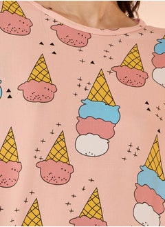Take Two All Over Ice Cream Print Long Sleeves T-Shirt & Pyjama Set  - Image 3
