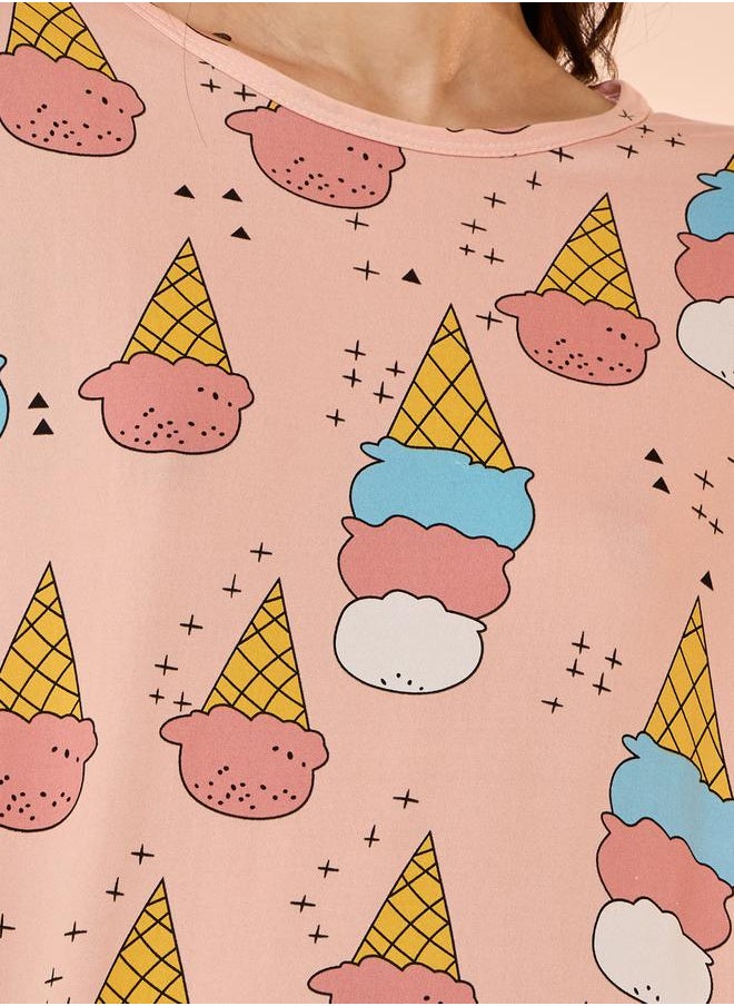 Take Two All Over Ice Cream Print Long Sleeves T-Shirt & Pyjama Set  - Image 3
