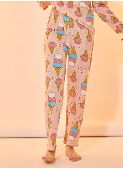 Take Two All Over Ice Cream Print Long Sleeves T-Shirt & Pyjama Set  - Image 4