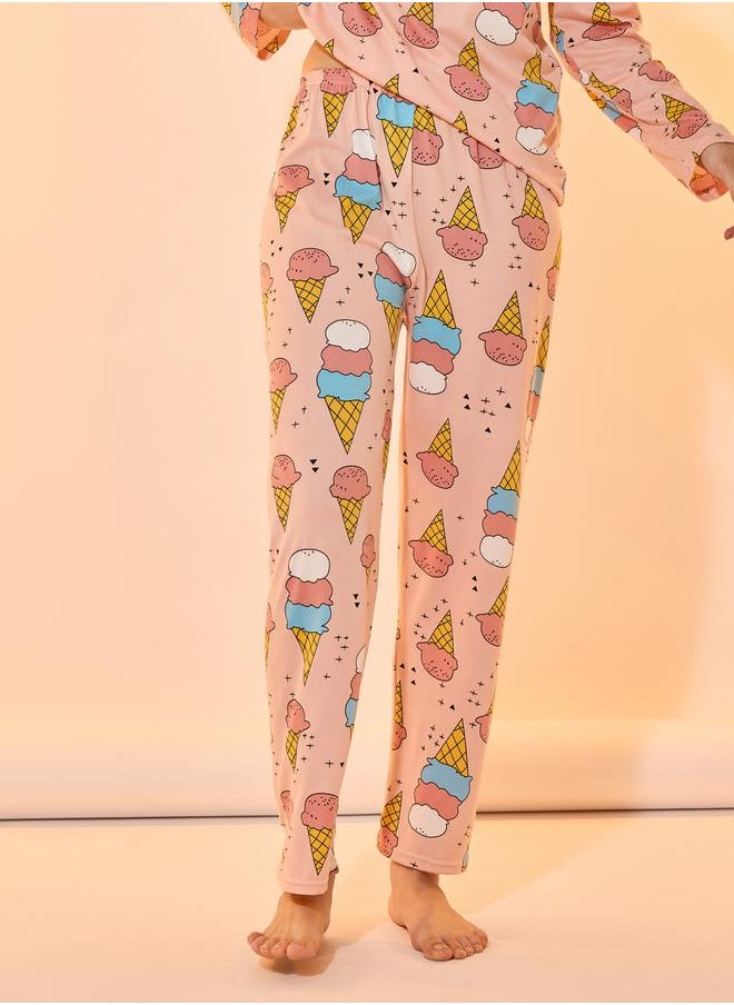 Take Two All Over Ice Cream Print Long Sleeves T-Shirt & Pyjama Set  - Image 4