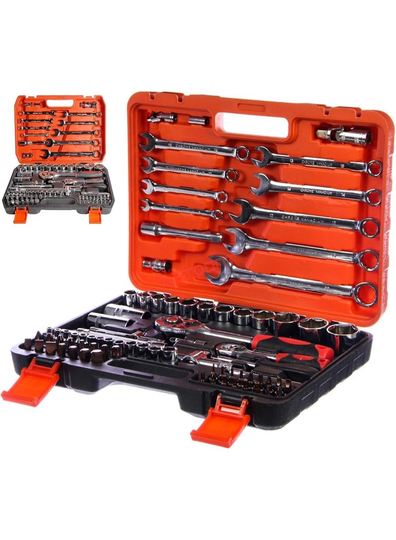 LBMT مجموعة أدوات ميكانيكية مكونة من 82 قطعة،مجموعة أدوات إصلاح السيارات بمفتاح ربط مع مجموعة مفاتيح ربط،موصل بت،مفتاح ربط،مفتاح ربط،مفتاح ربط،مفك براغي، مجموعة أدوات إصلاح السيارات والأدوات المنزلية الكل في واحد - Image 1