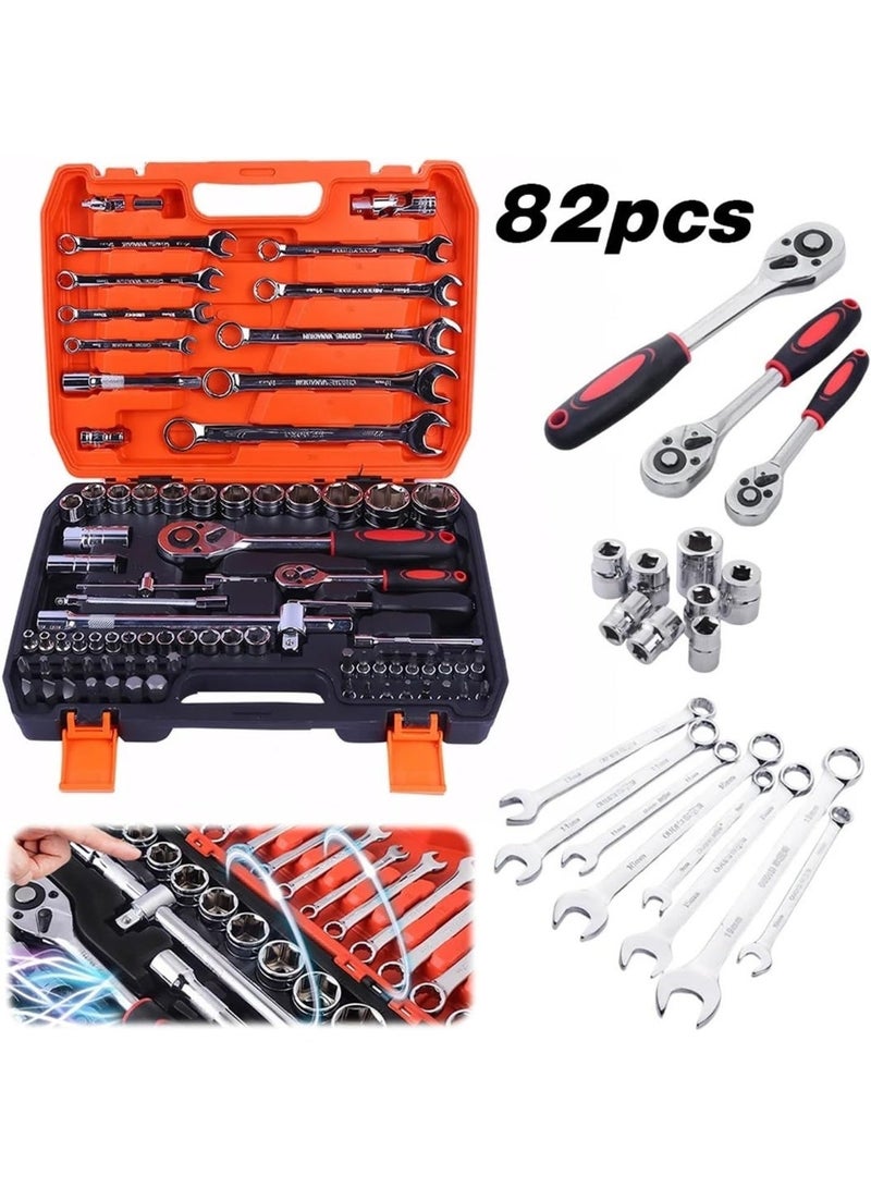 LBMT مجموعة أدوات ميكانيكية مكونة من 82 قطعة،مجموعة أدوات إصلاح السيارات بمفتاح ربط مع مجموعة مفاتيح ربط،موصل بت،مفتاح ربط،مفتاح ربط،مفتاح ربط،مفك براغي، مجموعة أدوات إصلاح السيارات والأدوات المنزلية الكل في واحد - Image 2
