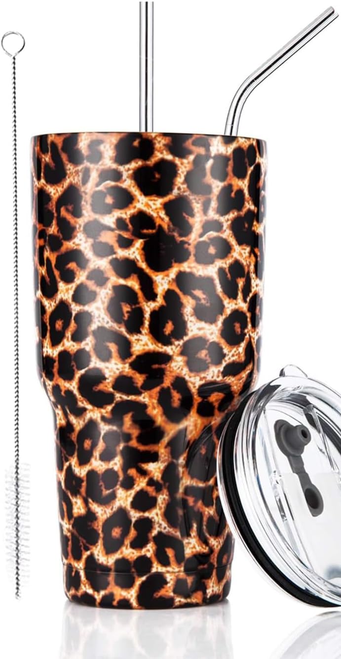 DS 30oz Leopard Tumbler Stainless Steel Insulated Travel Mug with Straw Lid Cleaning Brush (30 oz Leopard), 1 Count (Pack of 1) - Image 1