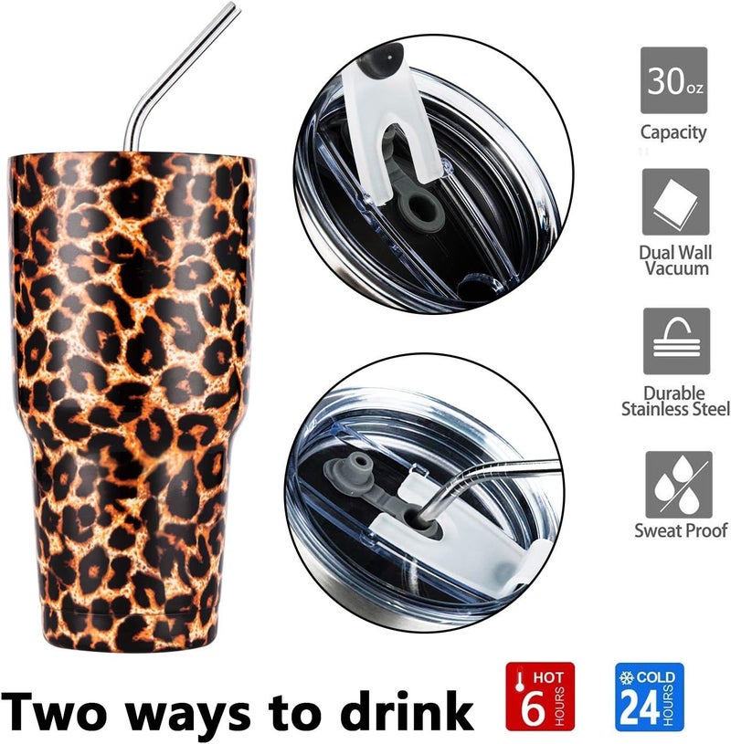 DS 30oz Leopard Tumbler Stainless Steel Insulated Travel Mug with Straw Lid Cleaning Brush (30 oz Leopard), 1 Count (Pack of 1) - Image 3